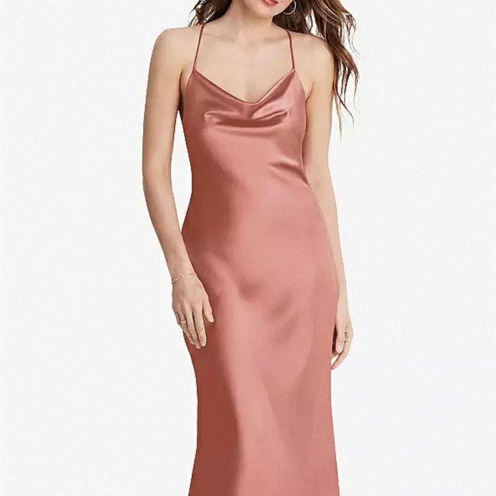 Dessy LB002....Cowl-Neck Convertible Maxi Slip Dress....Desert Rose...Size M